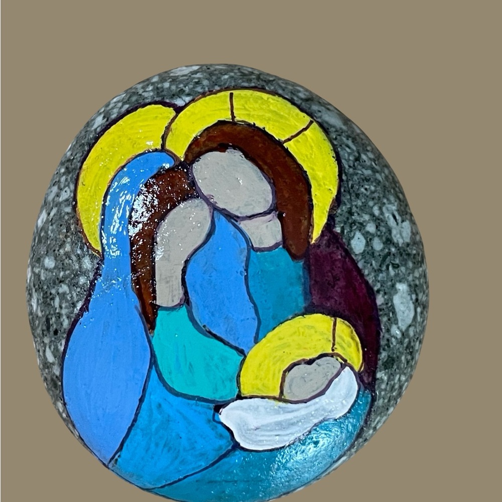 Hand crafted painted nativity rock natural background Mary Joseph Baby Jesus - Picture 4 of 10